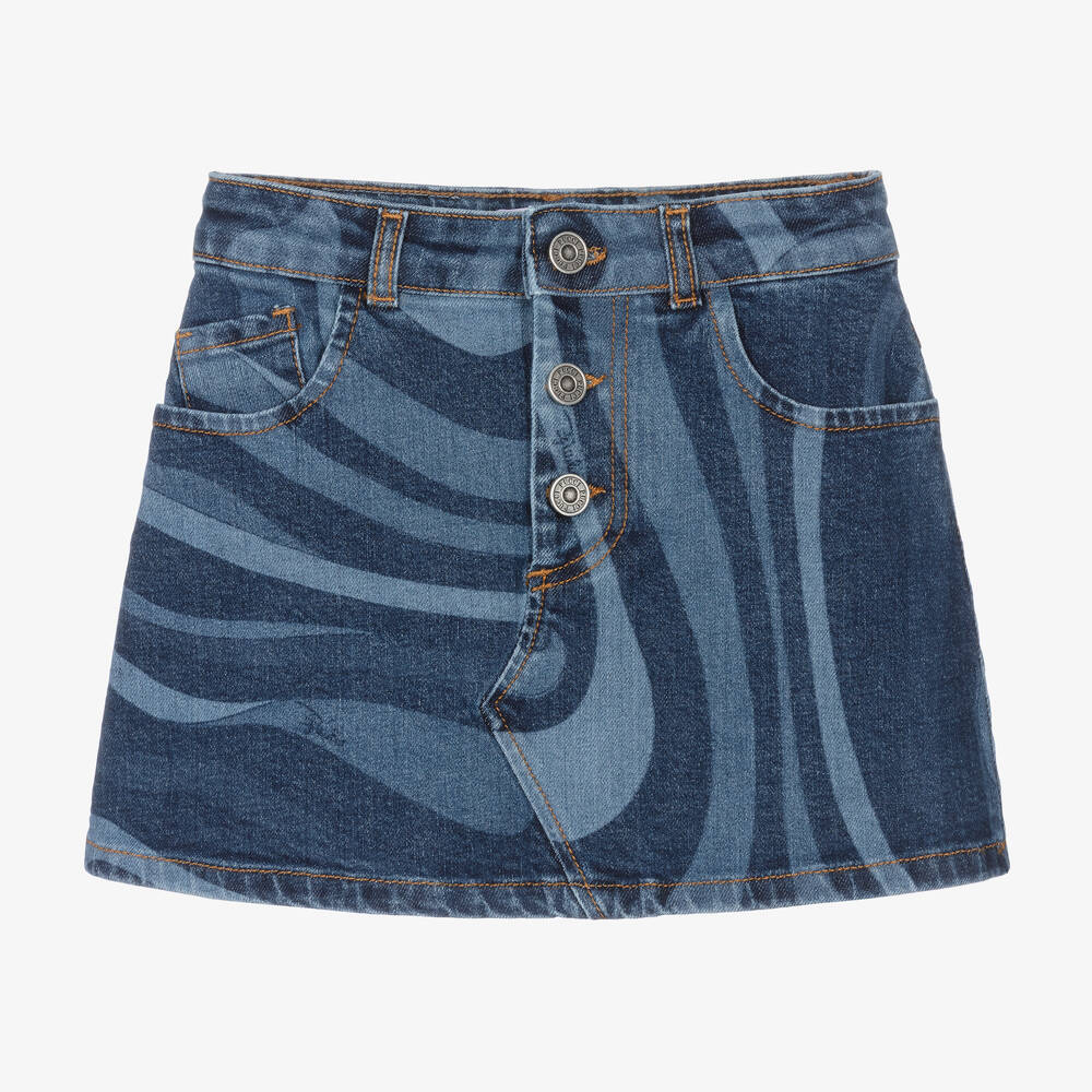 PUCCI - Girls Blue Marmo Cotton Denim Skirt | Childrensalon