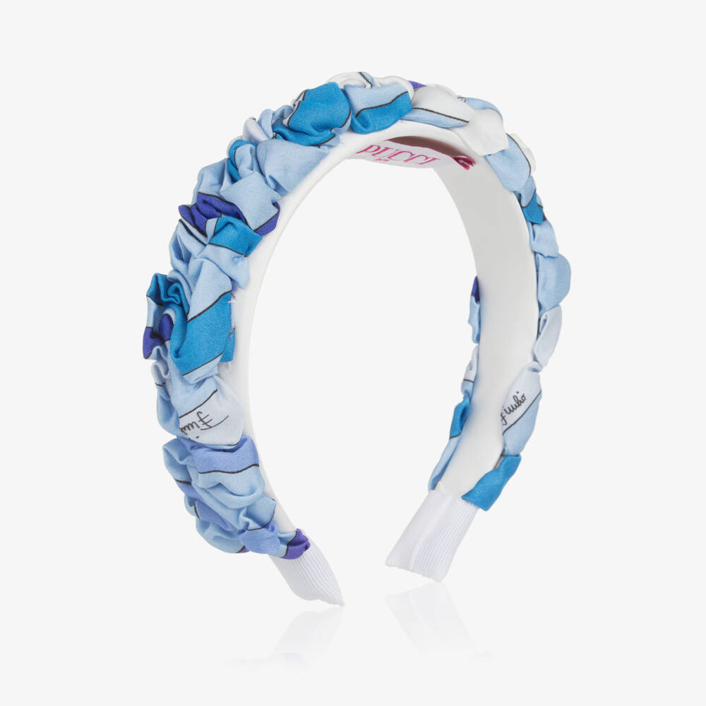 PUCCI-Girls Blue Marmo Print Silky Hairband | Childrensalon Outlet
