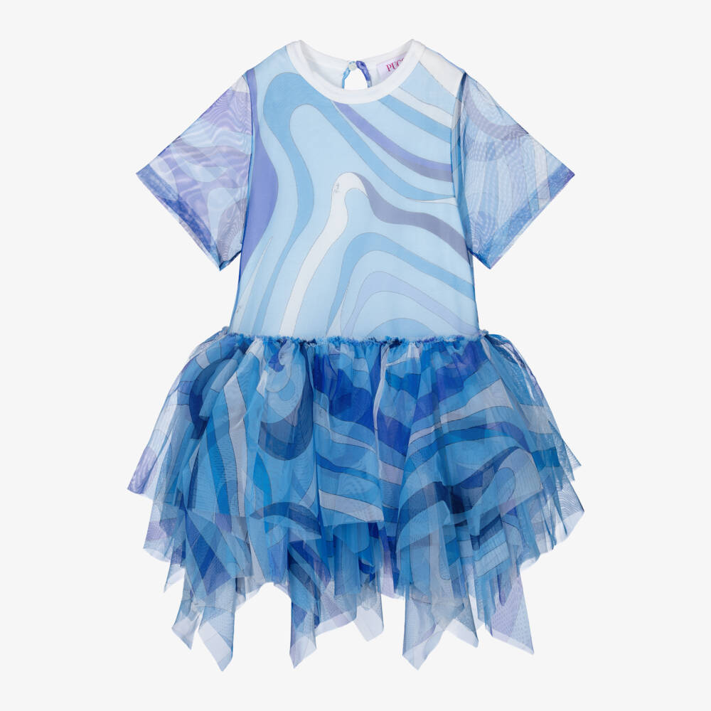 PUCCI-Girls Blue Marmo Print Tulle Dress | Childrensalon Outlet