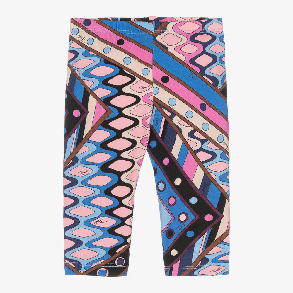 PUCCI-Girls Blue Patterned Cotton Leggings | Childrensalon Outlet