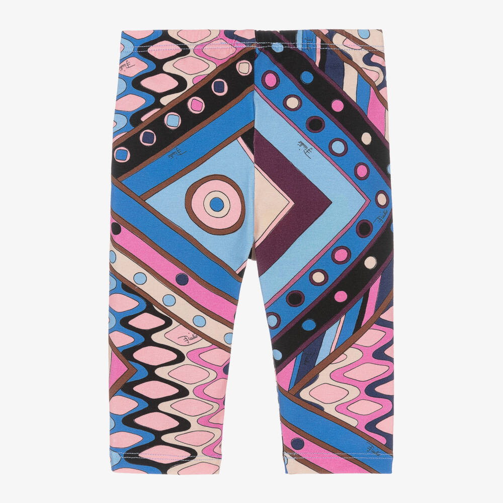 PUCCI-Girls Blue Patterned Cotton Leggings | Childrensalon Outlet