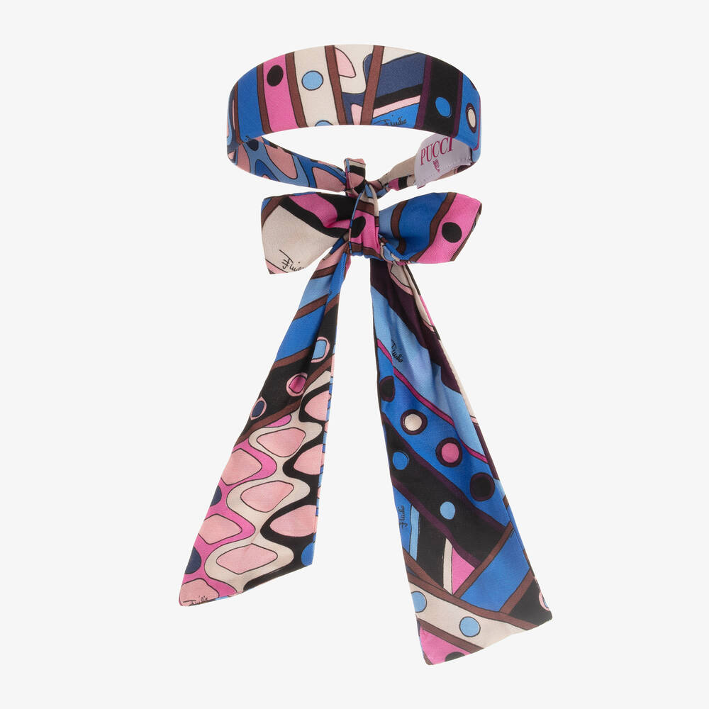 PUCCI-Girls Blue Vivara Print Satin Hairband | Childrensalon Outlet