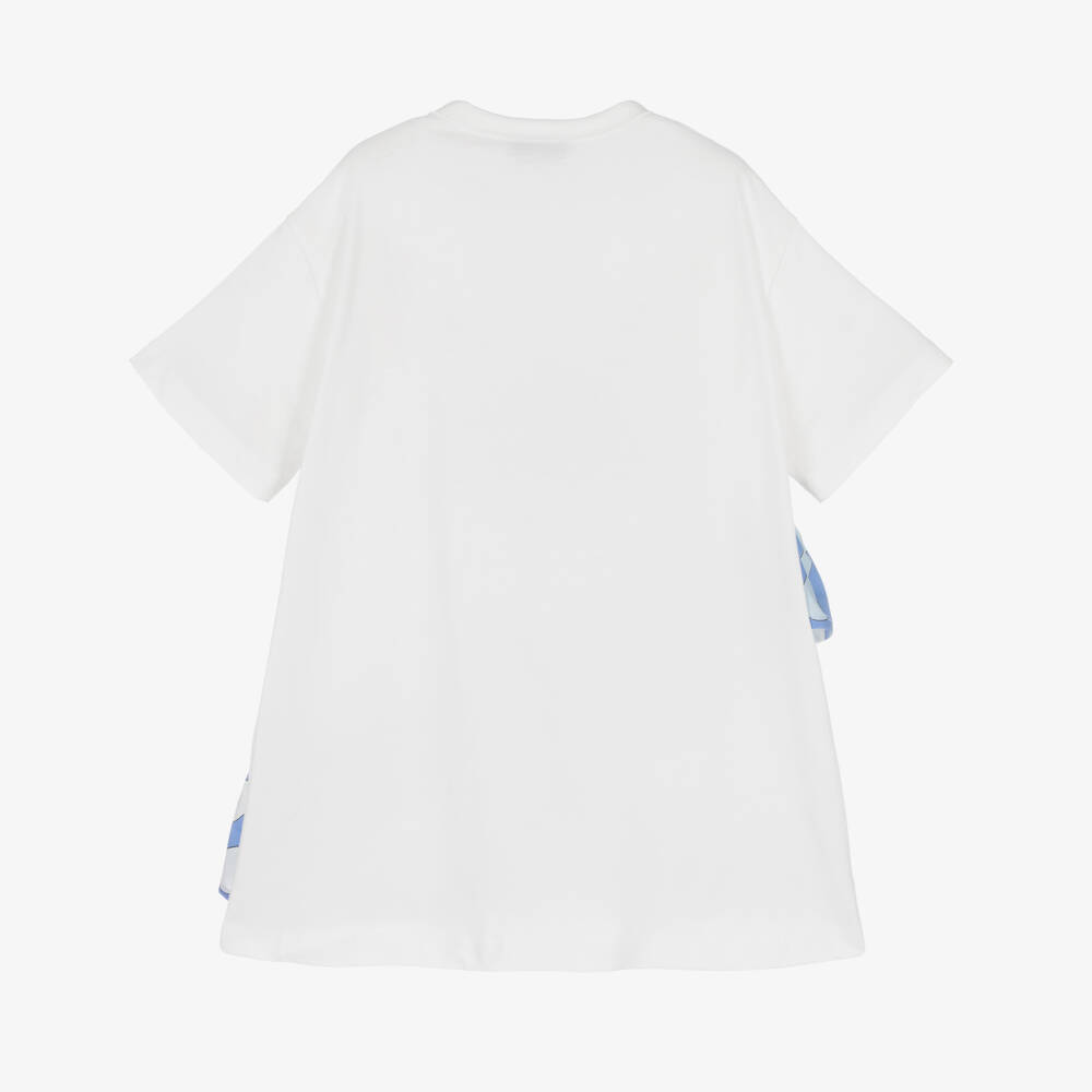 PUCCI-Girls Blue & White Cotton Ruffle Delight | Childrensalon Outlet
