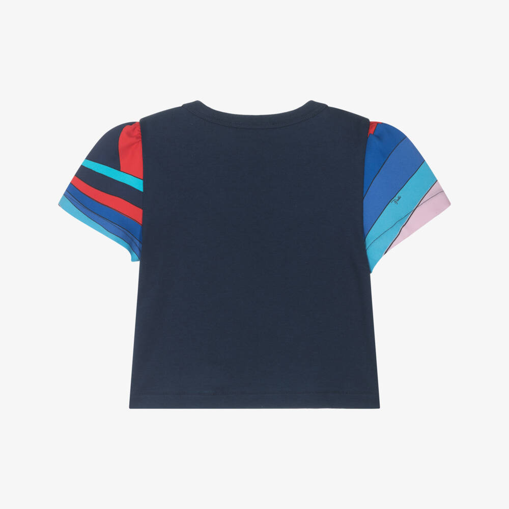 PUCCI-Girls Chic Blue Cotton Tee | Childrensalon Outlet