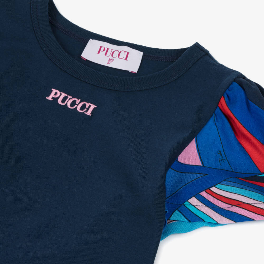PUCCI-Girls Chic Blue Cotton Tee | Childrensalon Outlet