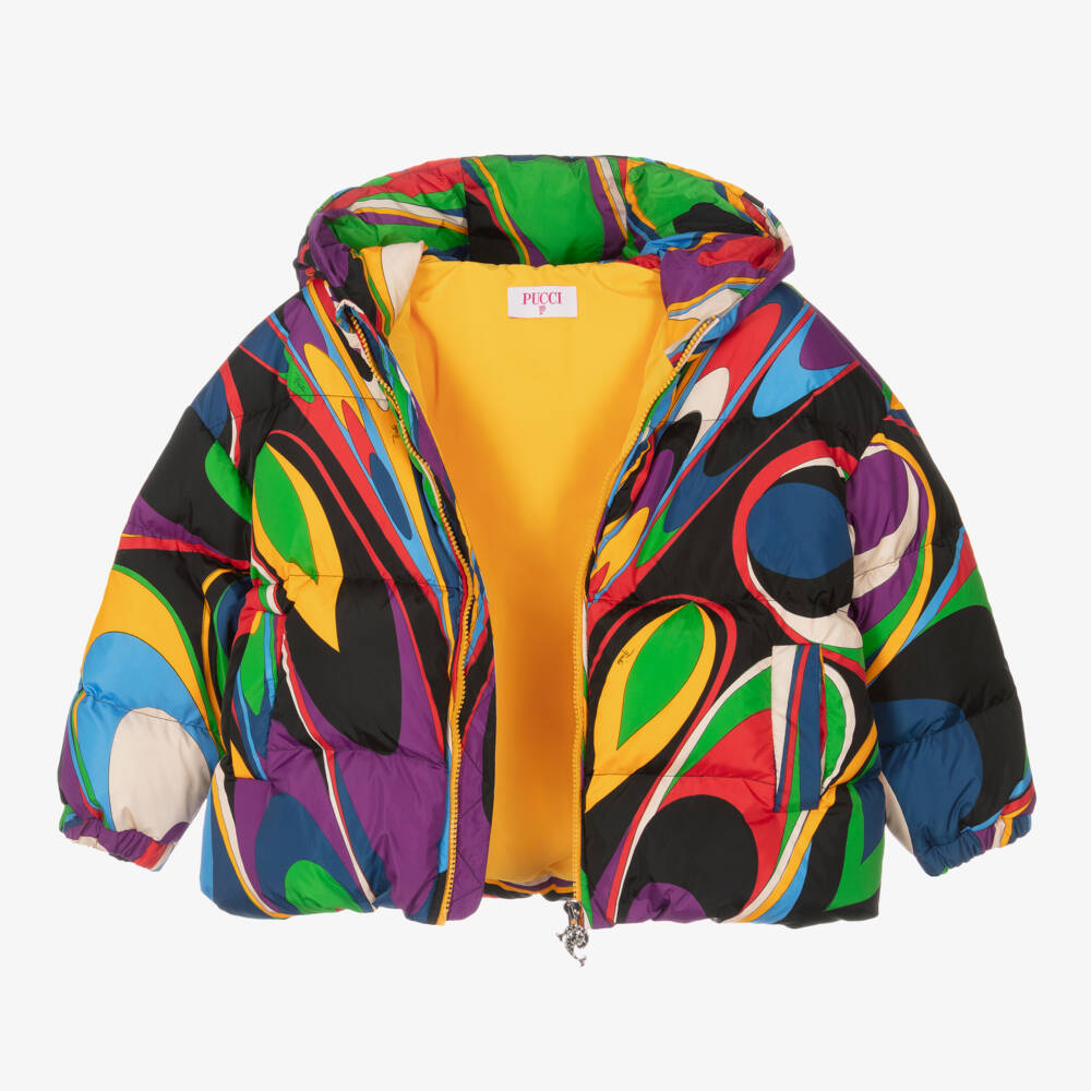 PUCCI-Girls Colourful Patterned Puffer Coat | Childrensalon Outlet