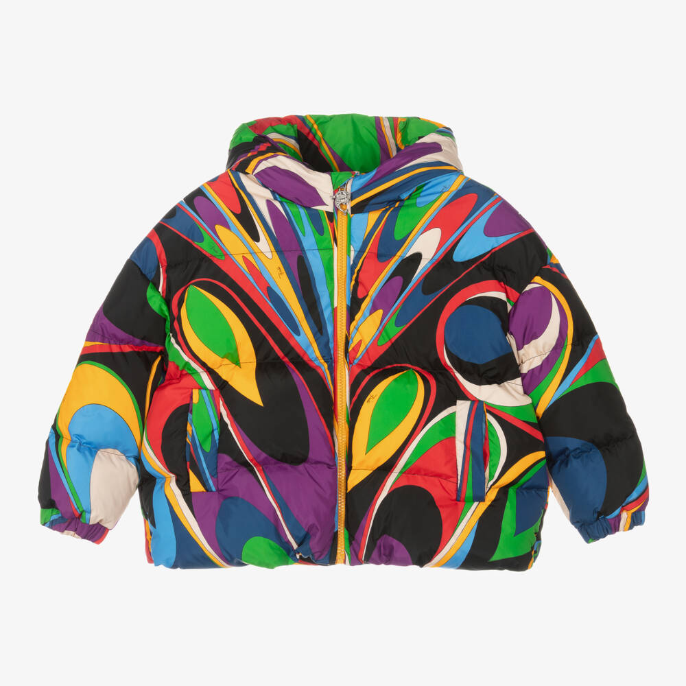 PUCCI-Girls Colourful Patterned Puffer Coat | Childrensalon Outlet