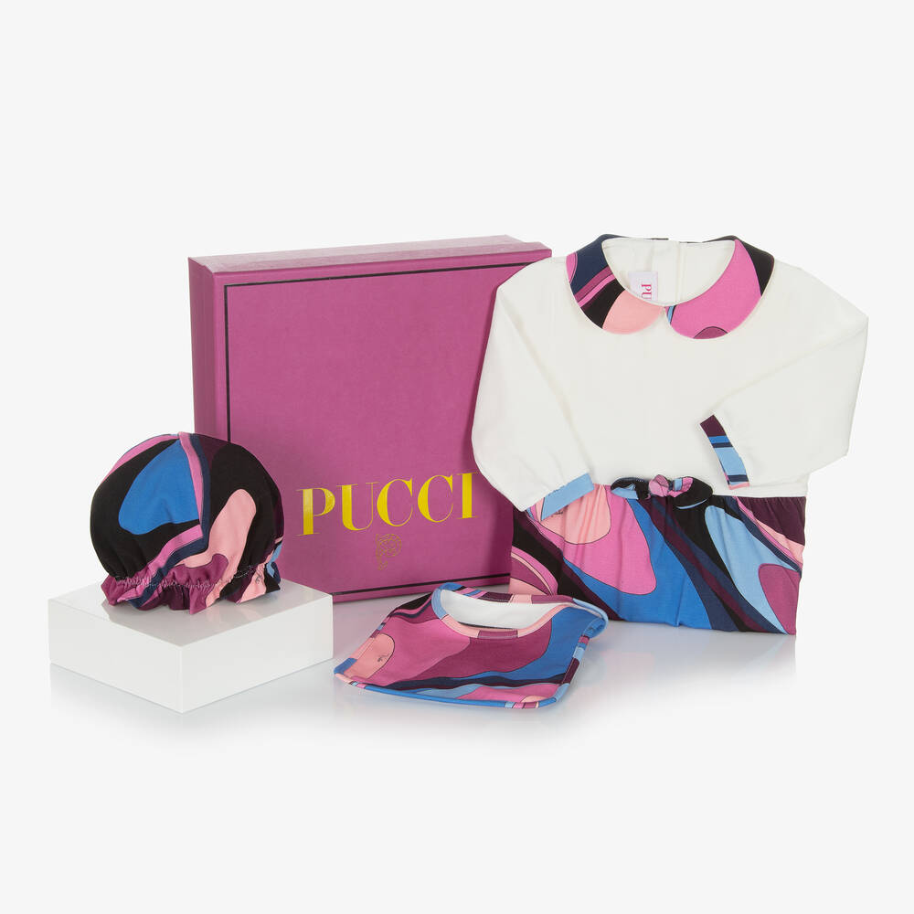PUCCI-Girls Cotton Onde Print Babysuit Set | Childrensalon Outlet