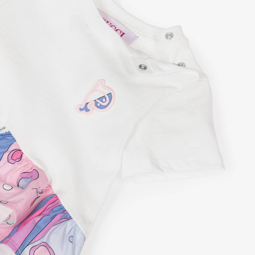 PUCCI-Girls Creamy Ruffle Print Tee | Childrensalon Outlet