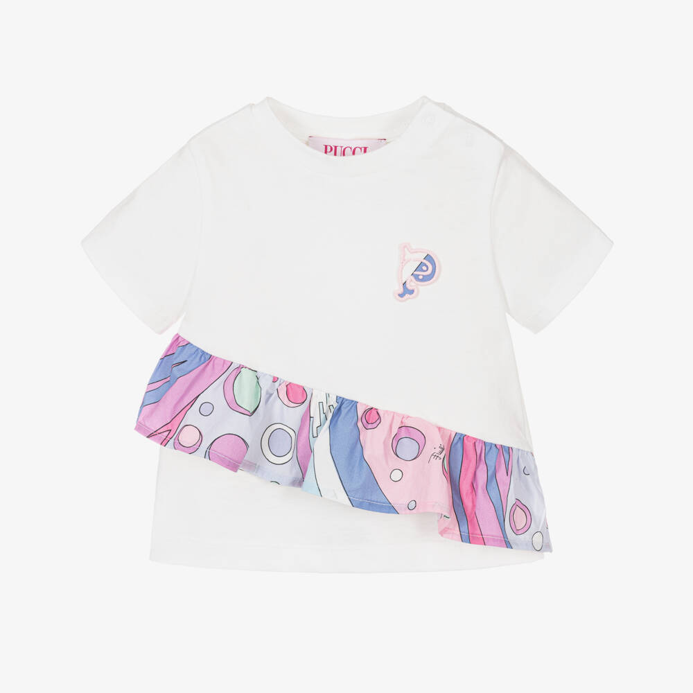 PUCCI-Girls Creamy Ruffle Print Tee | Childrensalon Outlet