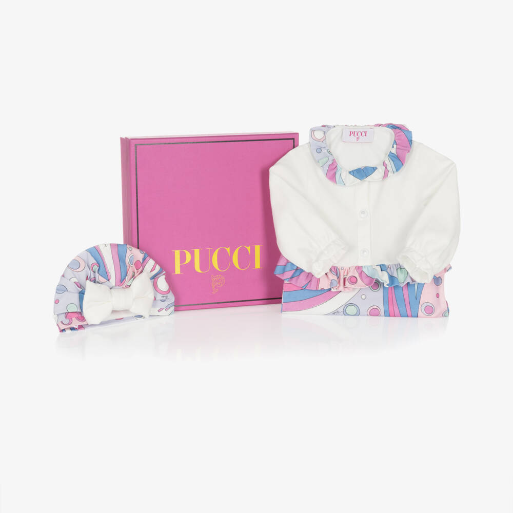 PUCCI-Girls Delicate Pink & White Babygrow Ensemble | Childrensalon Outlet