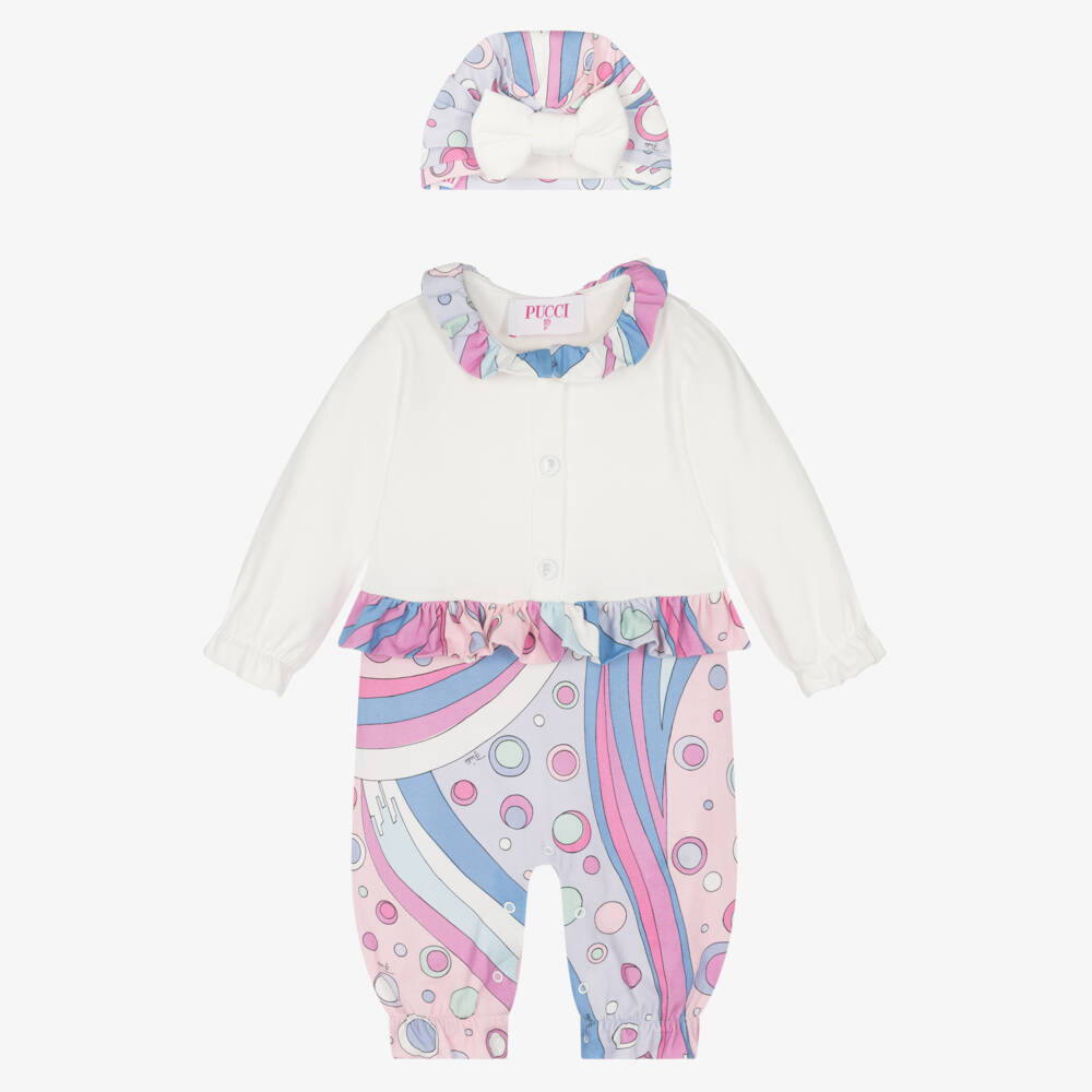 PUCCI-Girls Delicate Pink & White Babygrow Ensemble | Childrensalon Outlet