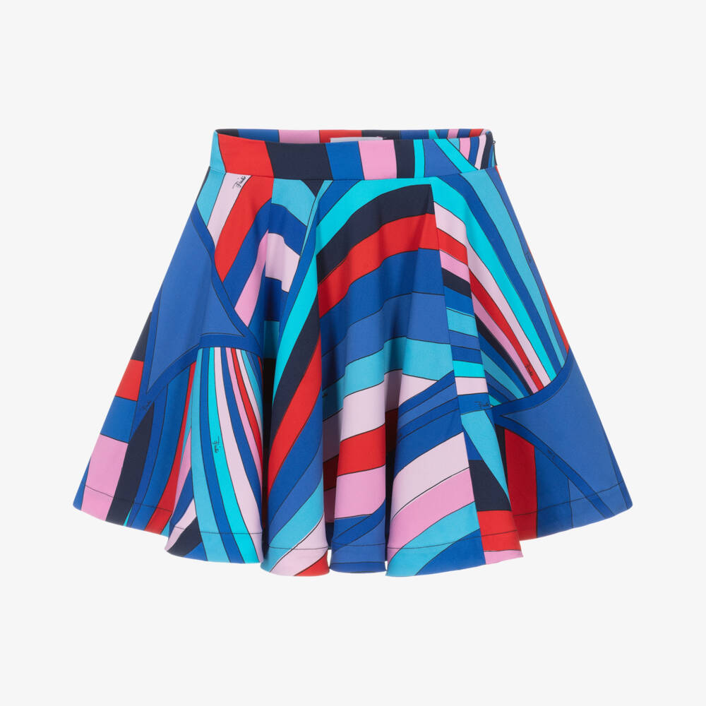 PUCCI-Girls Elegant Blue Patterned Skirt | Childrensalon Outlet