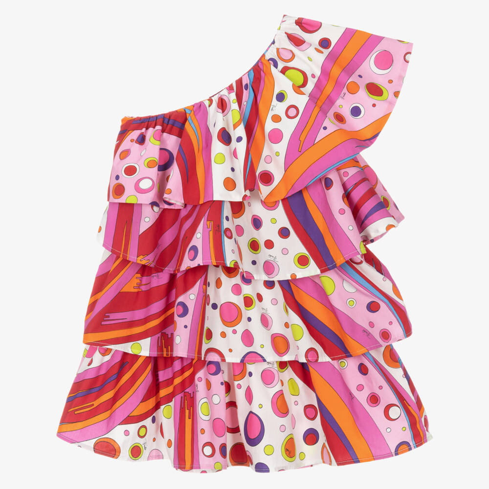 PUCCI-فستان بناتي بنقشة هندسية بلون الفوشيا | Childrensalon Outlet