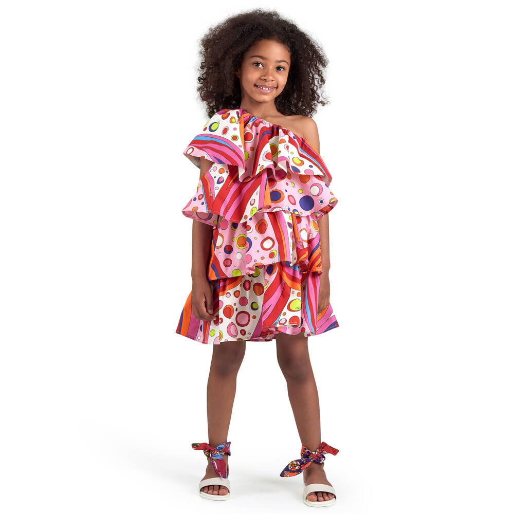 PUCCI-فستان بناتي بنقشة هندسية بلون الفوشيا | Childrensalon Outlet