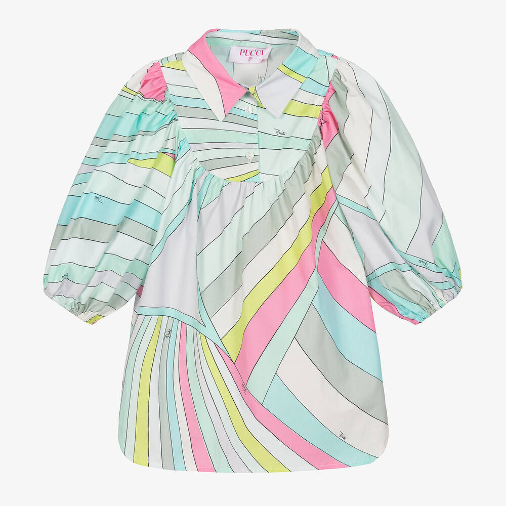 PUCCI-Girls Green Cotton Iride Print Dress | Childrensalon Outlet