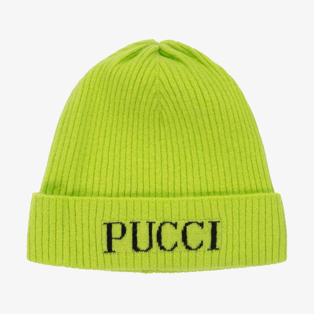 PUCCI - Girls Green Wool Knit Beanie Hat | Childrensalon