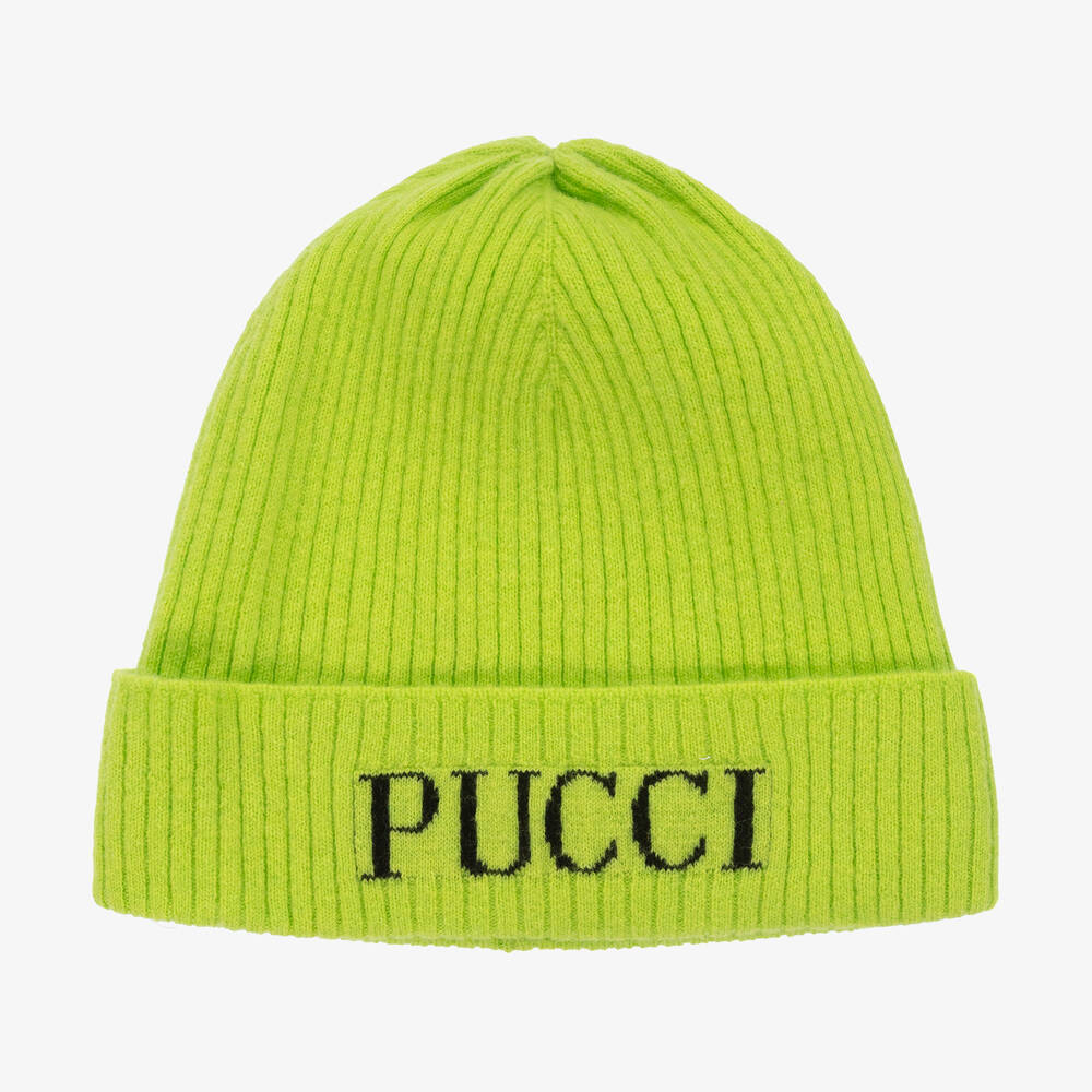 PUCCI-Girls Green Wool Knit Beanie Hat | Childrensalon Outlet