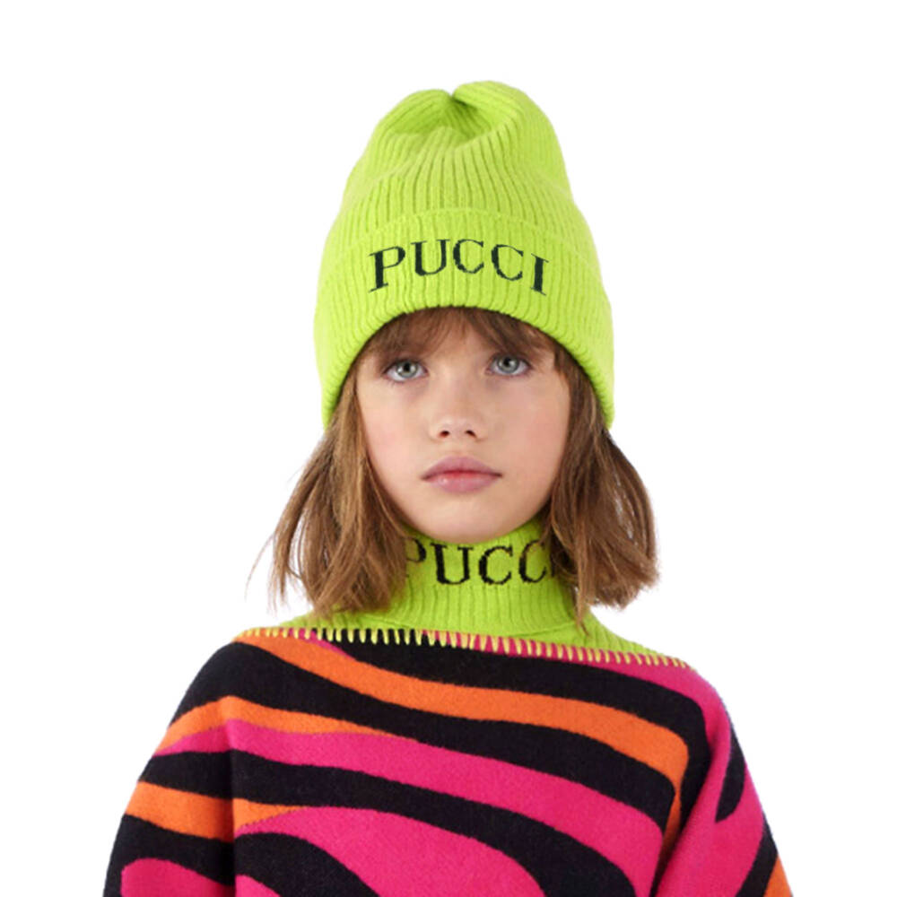 PUCCI-Girls Green Wool Knit Beanie Hat | Childrensalon Outlet