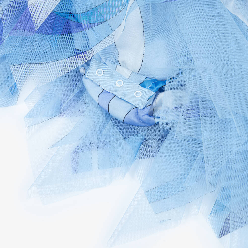 PUCCI-Girls Ivory & Blue Marmo Print Tulle Dress | Childrensalon Outlet