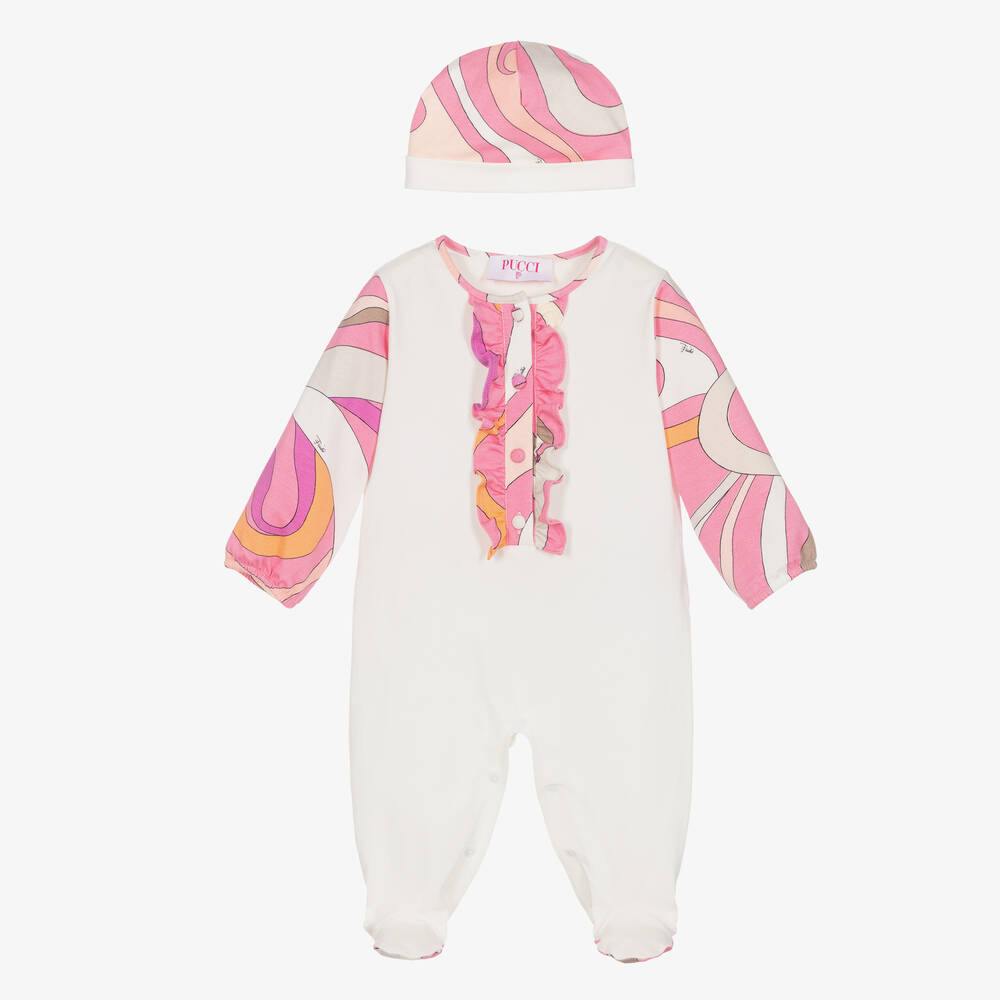 PUCCI-طقم أفرول بيبي غرو قطن جيرسي لون عاجي للمولودات | Childrensalon Outlet