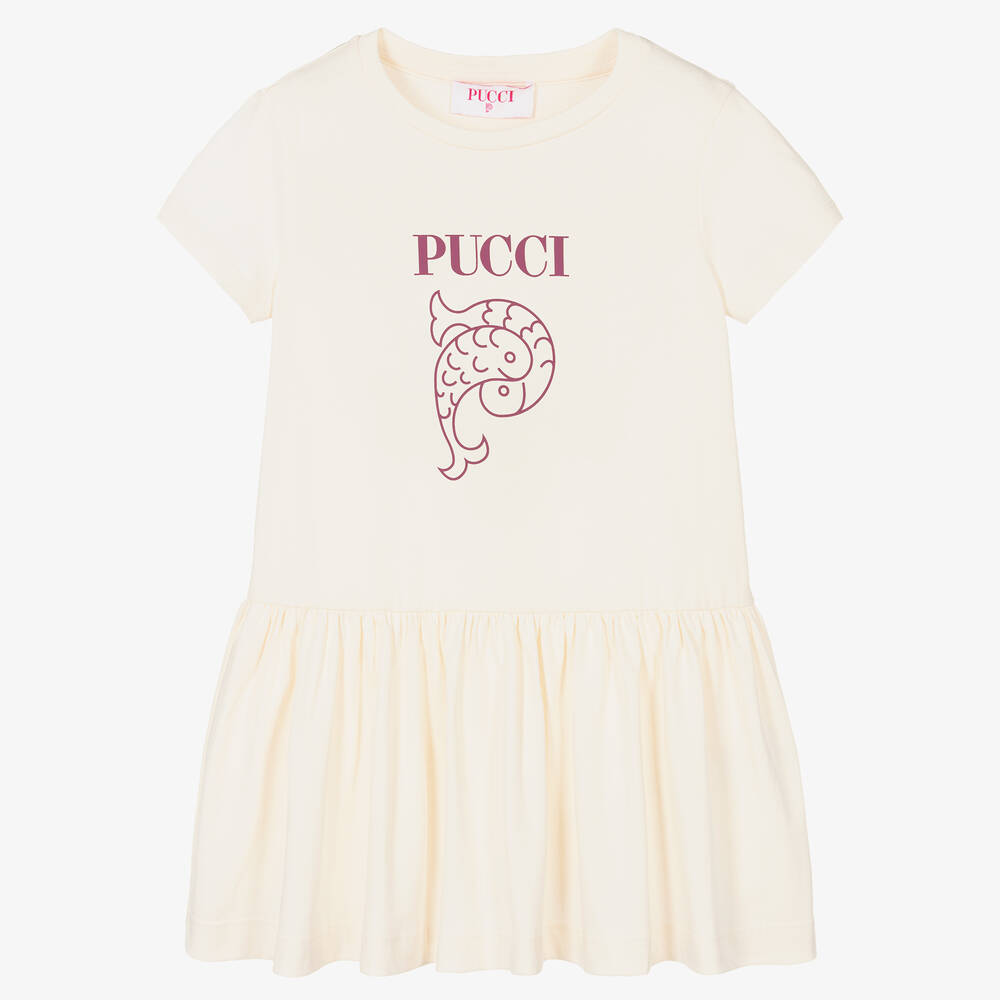 PUCCI - Girls Ivory Cotton Dress | Childrensalon