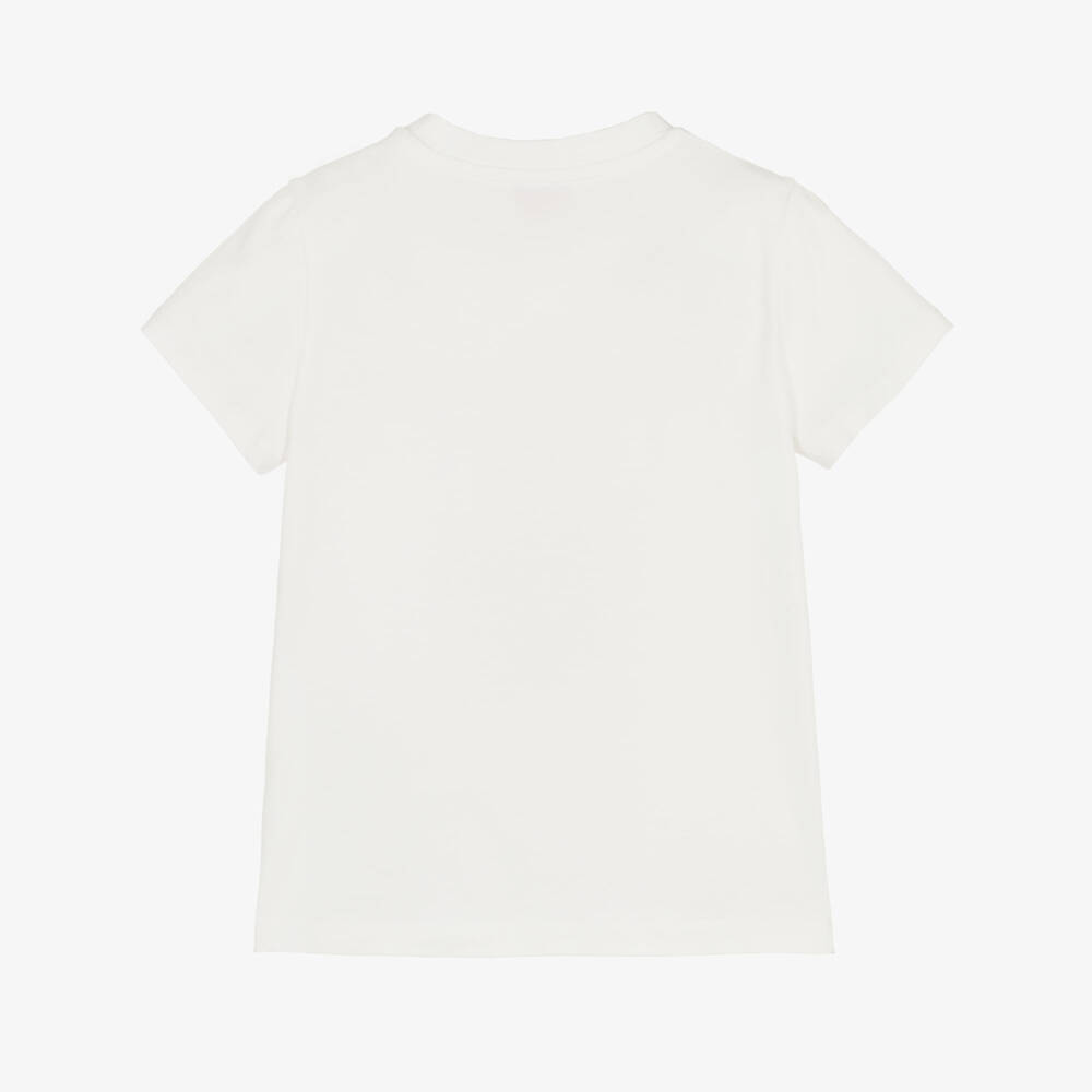 PUCCI-تيشيرت قطن عاجي للبنات بشعار الماركة | Childrensalon Outlet