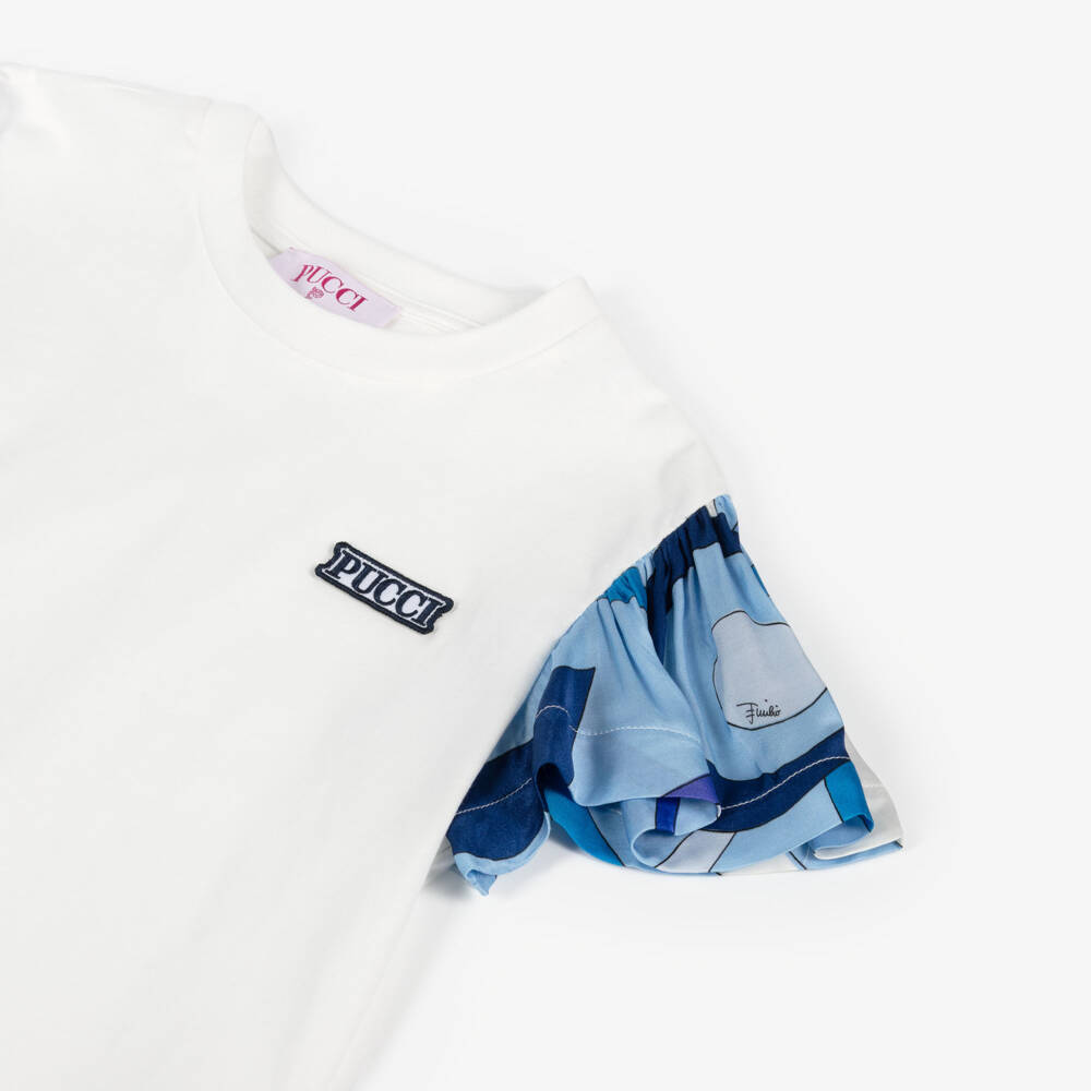 PUCCI-Girls Ivory Cotton Marmo Print T-Shirt | Childrensalon Outlet