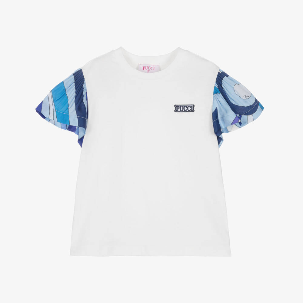 PUCCI-Girls Ivory Cotton Marmo Print T-Shirt | Childrensalon Outlet