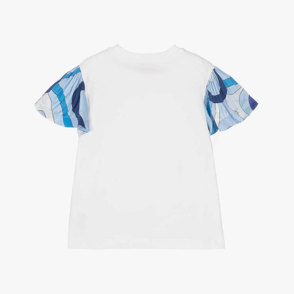 PUCCI-Girls Ivory Cotton Marmo Print T-Shirt | Childrensalon Outlet