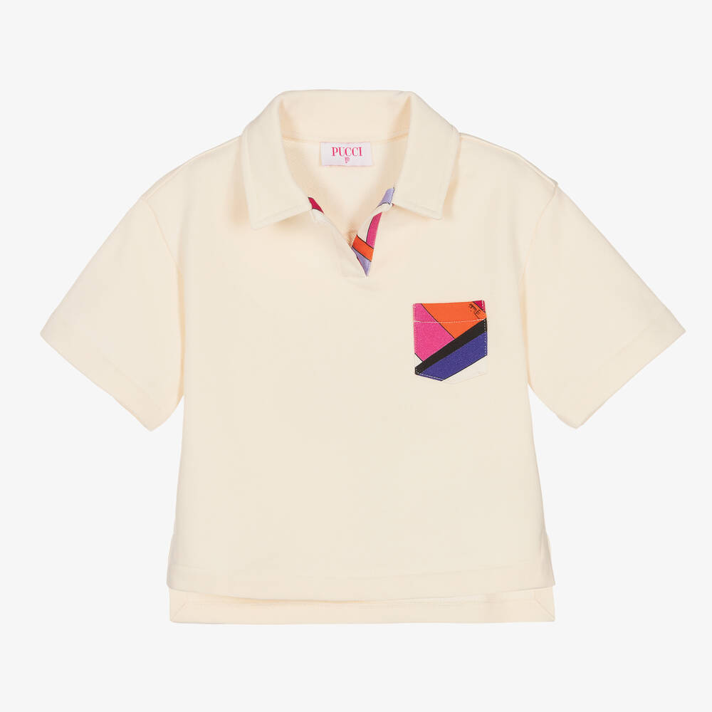 PUCCI - Girls Ivory Cotton Polo Shirt | Childrensalon