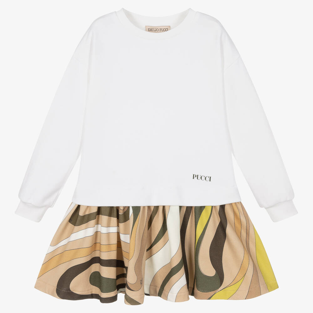 PUCCI-Girls Ivory Marmo Dress | Childrensalon Outlet