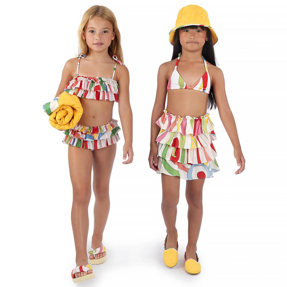 PUCCI-Кремовое бикини с рюшами и принтом Marmo | Childrensalon Outlet