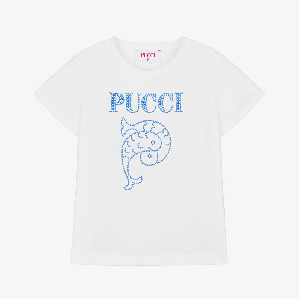 PUCCI-Girls Ivory Organic Cotton Tee | Childrensalon Outlet