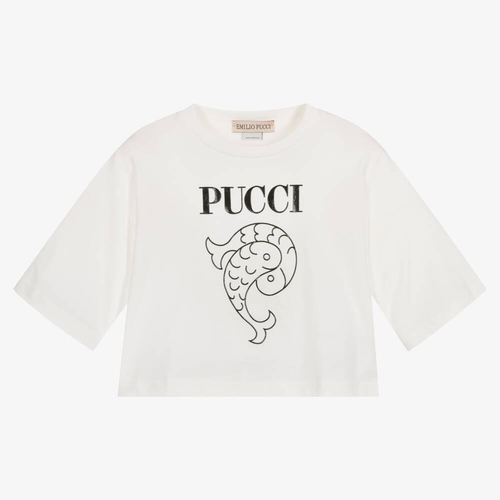PUCCI - Girls Ivory Pesci Logo T-Shirt | Childrensalon