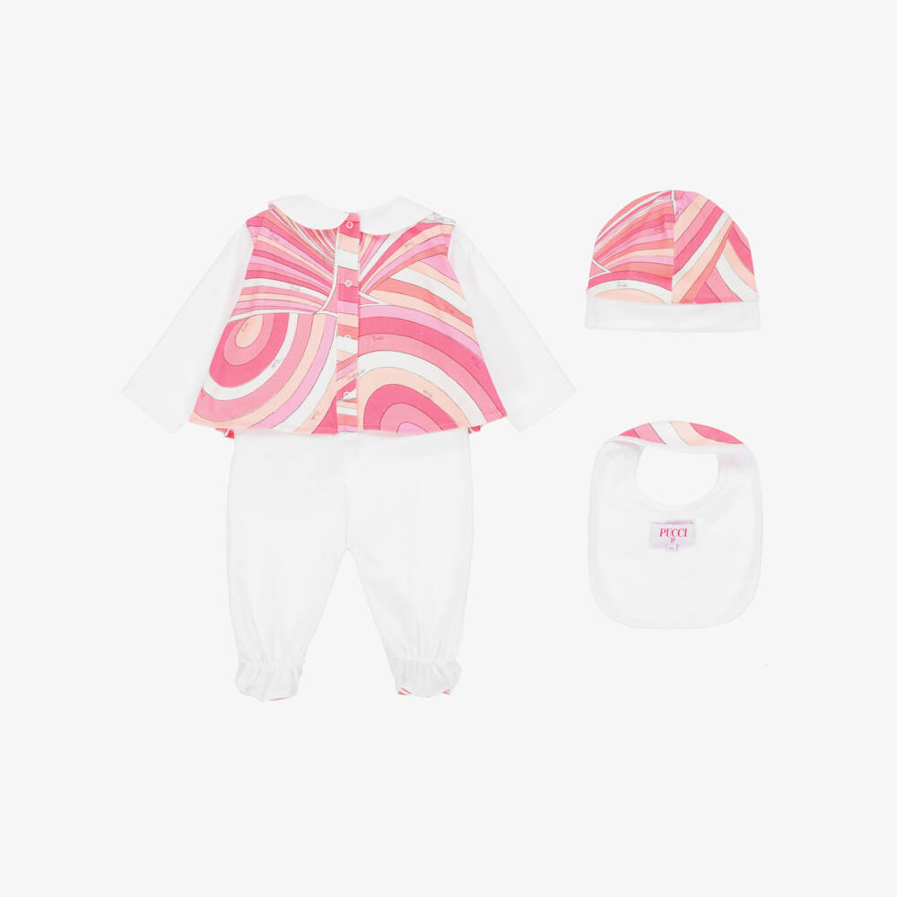 PUCCI-Girls Ivory & Pink Cotton Iride Babysuit Set | Childrensalon Outlet