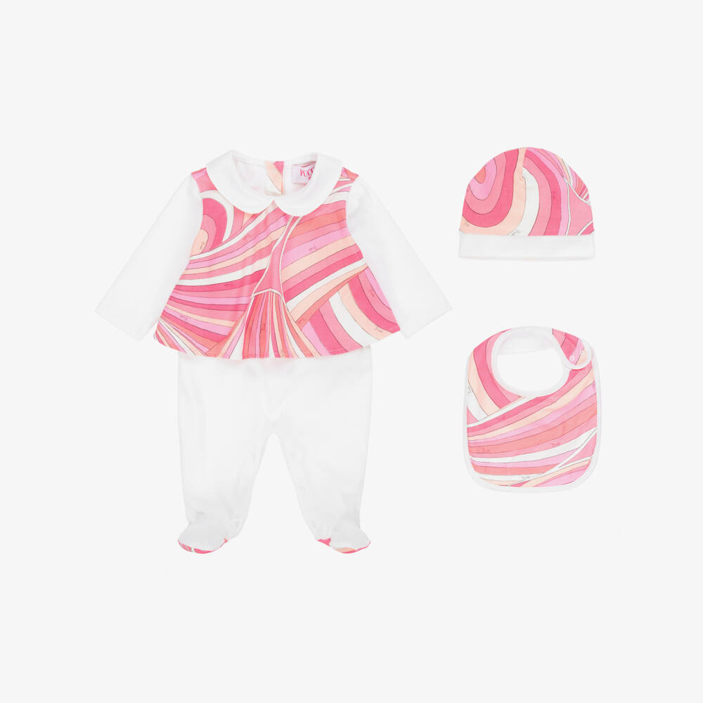 PUCCI-Girls Ivory & Pink Cotton Iride Babysuit Set | Childrensalon Outlet