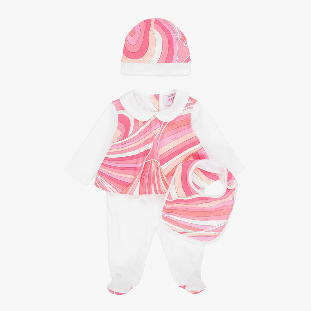 PUCCI-Girls Ivory & Pink Cotton Iride Babysuit Set | Childrensalon Outlet