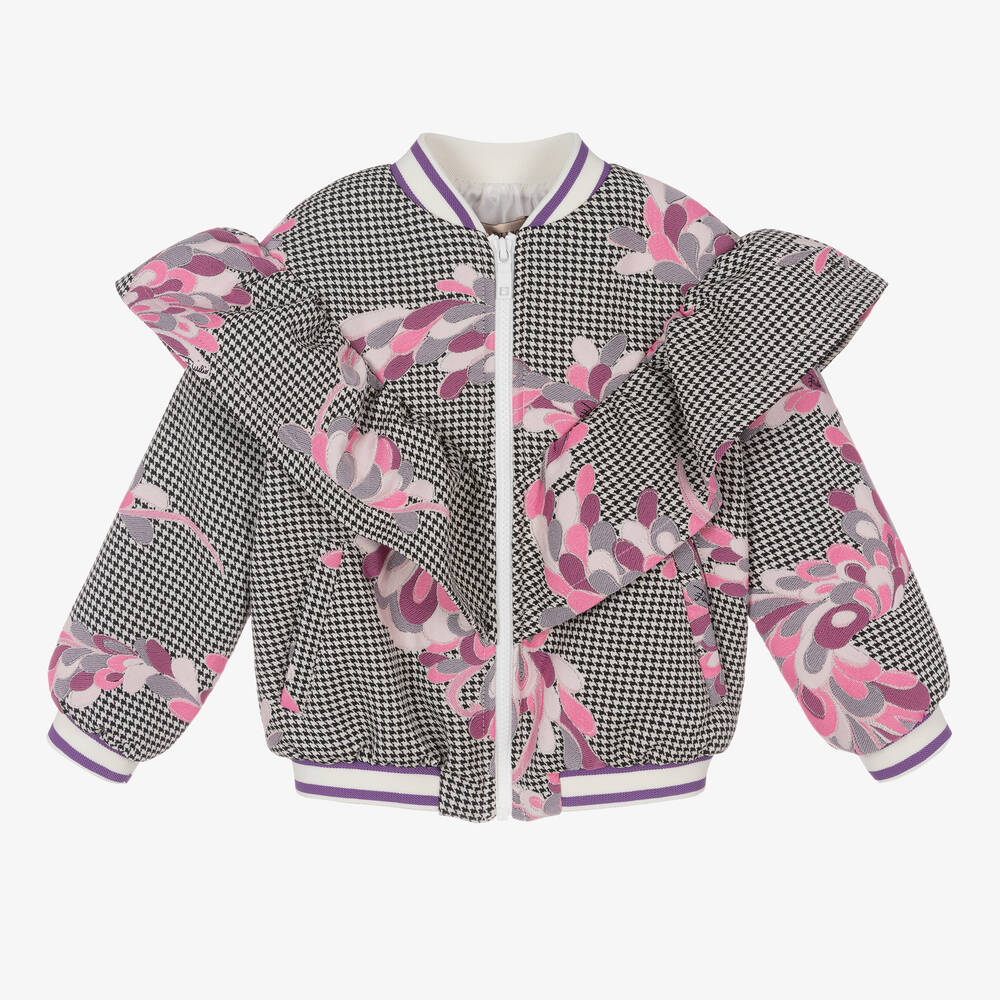 PUCCI-جاكيت مزيج قطن لون أسود وأبيض للبنات | Childrensalon Outlet