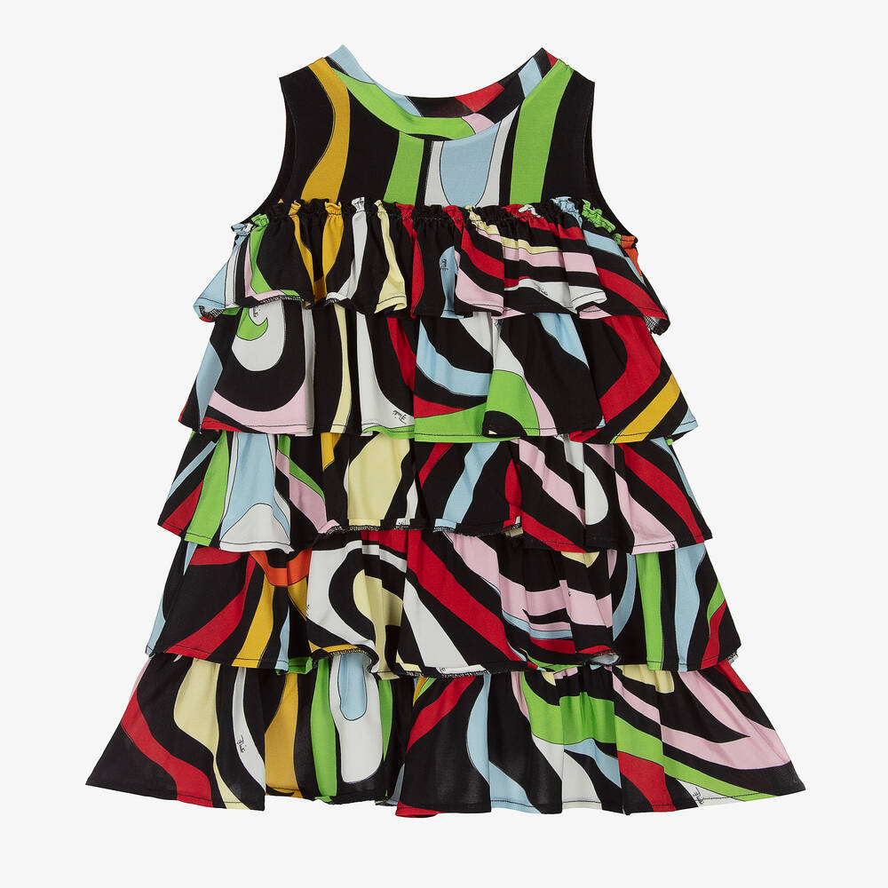 PUCCI - Разноцветное многоярусное платье с принтом Marmo | Childrensalon