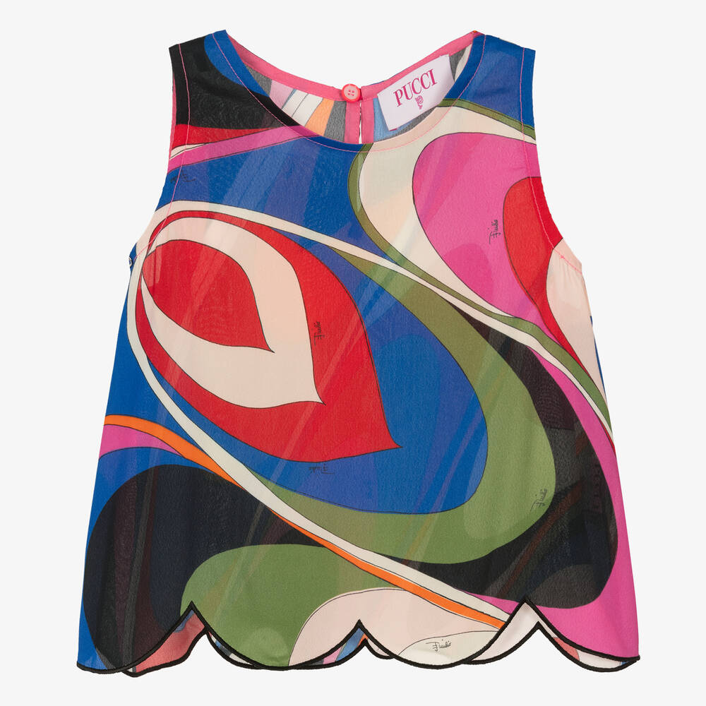 PUCCI-Girls Onde Print Crêpe Top | Childrensalon Outlet