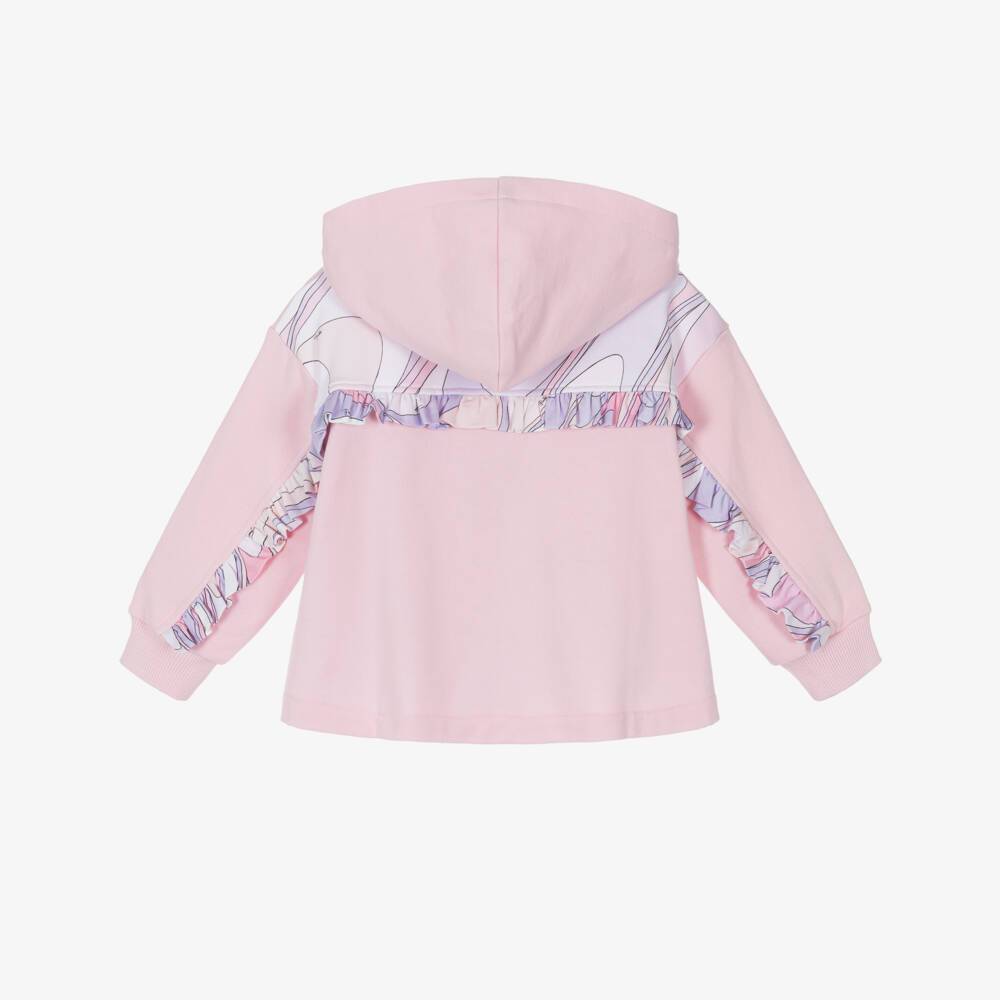 PUCCI-Girls Pale Pink Cotton Hooded Zip-Up Top | Childrensalon Outlet