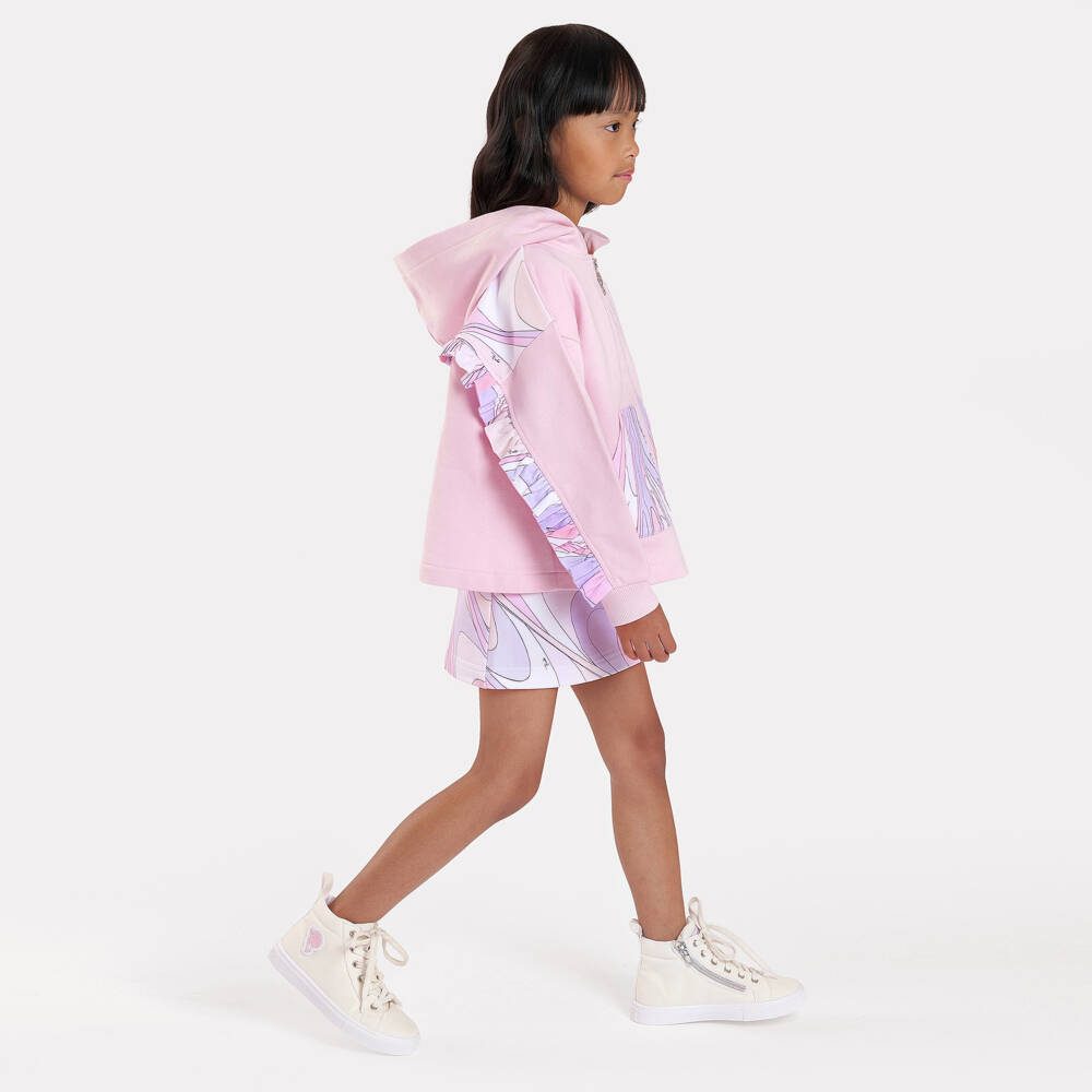 PUCCI-Girls Pale Pink Cotton Hooded Zip-Up Top | Childrensalon Outlet
