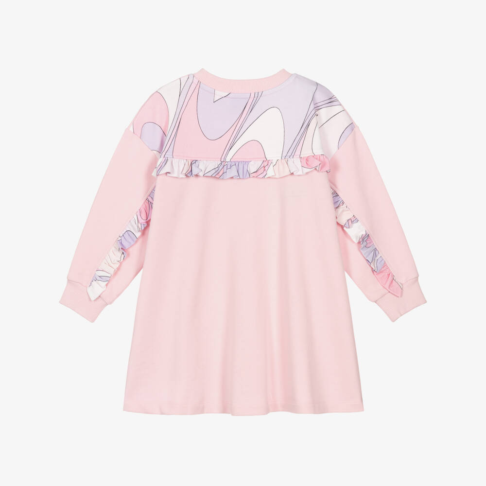 PUCCI-Girls Pale Pink Cotton Sweatshirt Dress with Onde Print | Childrensalon Outlet