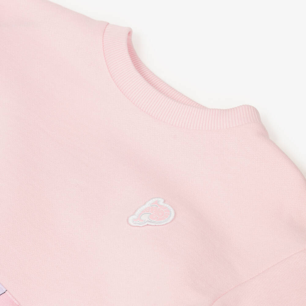 PUCCI-Girls Pale Pink Cotton Sweatshirt Dress with Onde Print | Childrensalon Outlet
