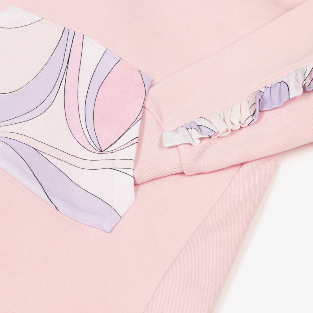 PUCCI-Girls Pale Pink Cotton Sweatshirt Dress with Onde Print | Childrensalon Outlet