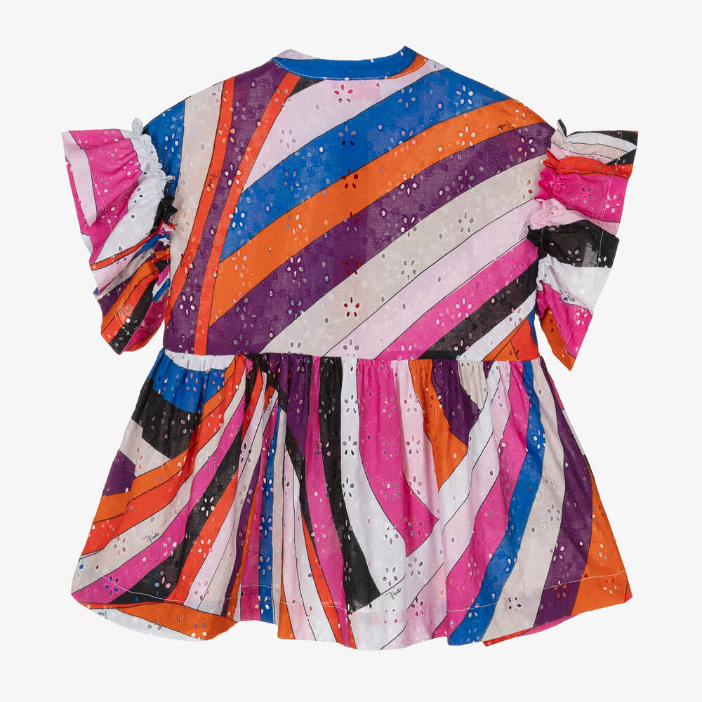 PUCCI-Розовая блузка с вышивкой английской гладью и принтом Iride | Childrensalon Outlet