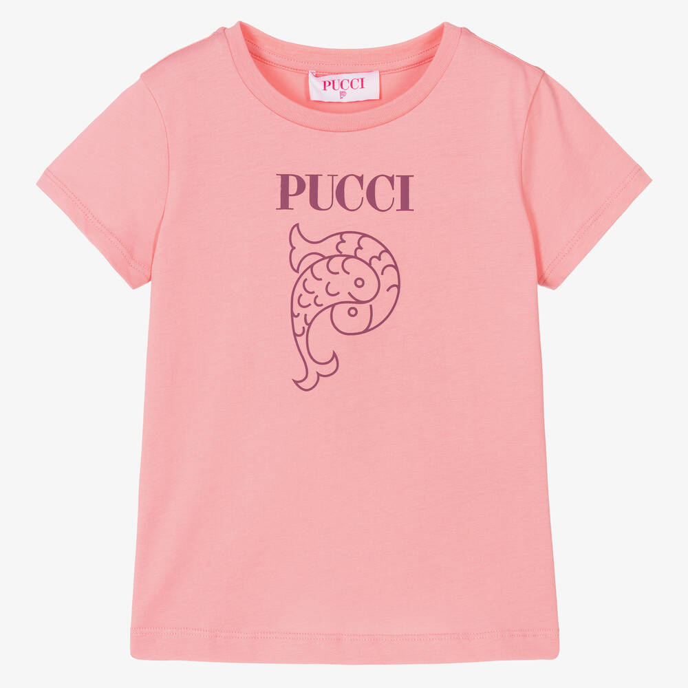 PUCCI - Girls Pink Cotton T-Shirt | Childrensalon