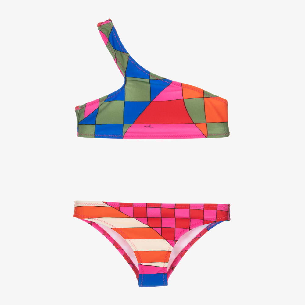 PUCCI-Girls Pink Giardino One Shoulder Bikini | Childrensalon Outlet