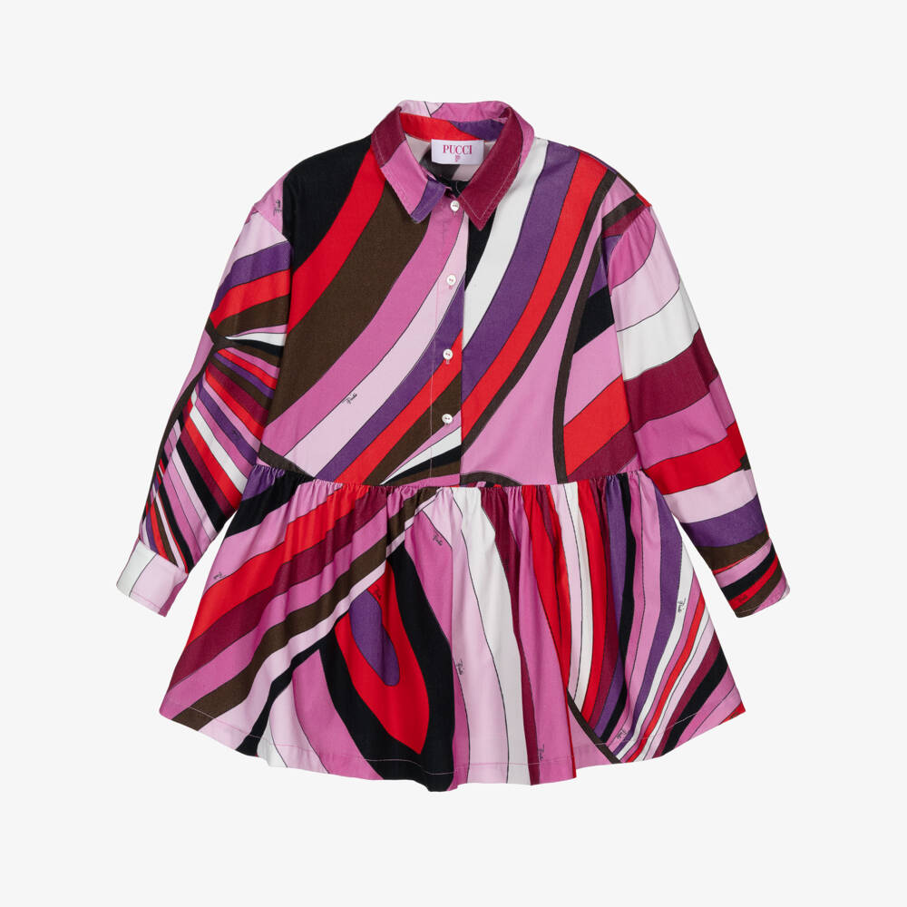 PUCCI-Girls Pink Iride Print Needlecord Dress | Childrensalon Outlet